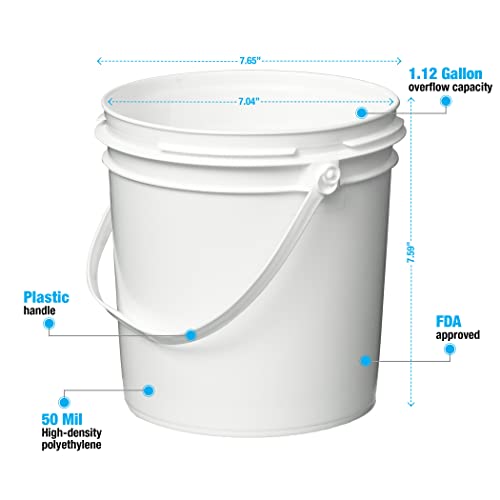 Consolidated Plastics 1 Gallon Food Grade Buckets & Lids (6 Pack) BPA Free Container Storage, Durable HDPE Pails, Made in USA (Blue)