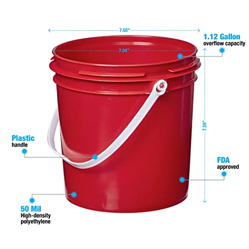 Consolidated Plastics 1 Gallon Food Grade Buckets & Lids (6 Pack) BPA Free Container Storage, Durable HDPE Pails, Made in USA (Blue)