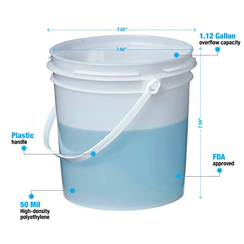 Consolidated Plastics 1 Gallon Food Grade Buckets & Lids (6 Pack) BPA Free Container Storage, Durable HDPE Pails, Made in USA (Blue)