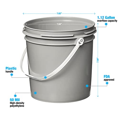 Consolidated Plastics 1 Gallon Food Grade Buckets & Lids (6 Pack) BPA Free Container Storage, Durable HDPE Pails, Made in USA (Blue)