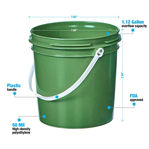 Consolidated Plastics 1 Gallon Food Grade Buckets & Lids (6 Pack) BPA Free Container Storage, Durable HDPE Pails, Made in USA (Blue)