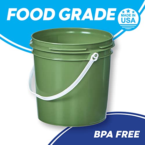 Consolidated Plastics 1 Gallon Food Grade Buckets & Lids (6 Pack) BPA Free Container Storage, Durable HDPE Pails, Made in USA (Blue)