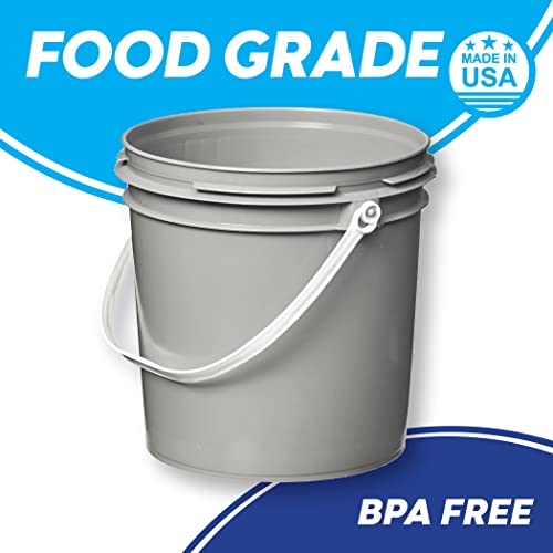 Consolidated Plastics 1 Gallon Food Grade Buckets & Lids (6 Pack) BPA Free Container Storage, Durable HDPE Pails, Made in USA (Blue)