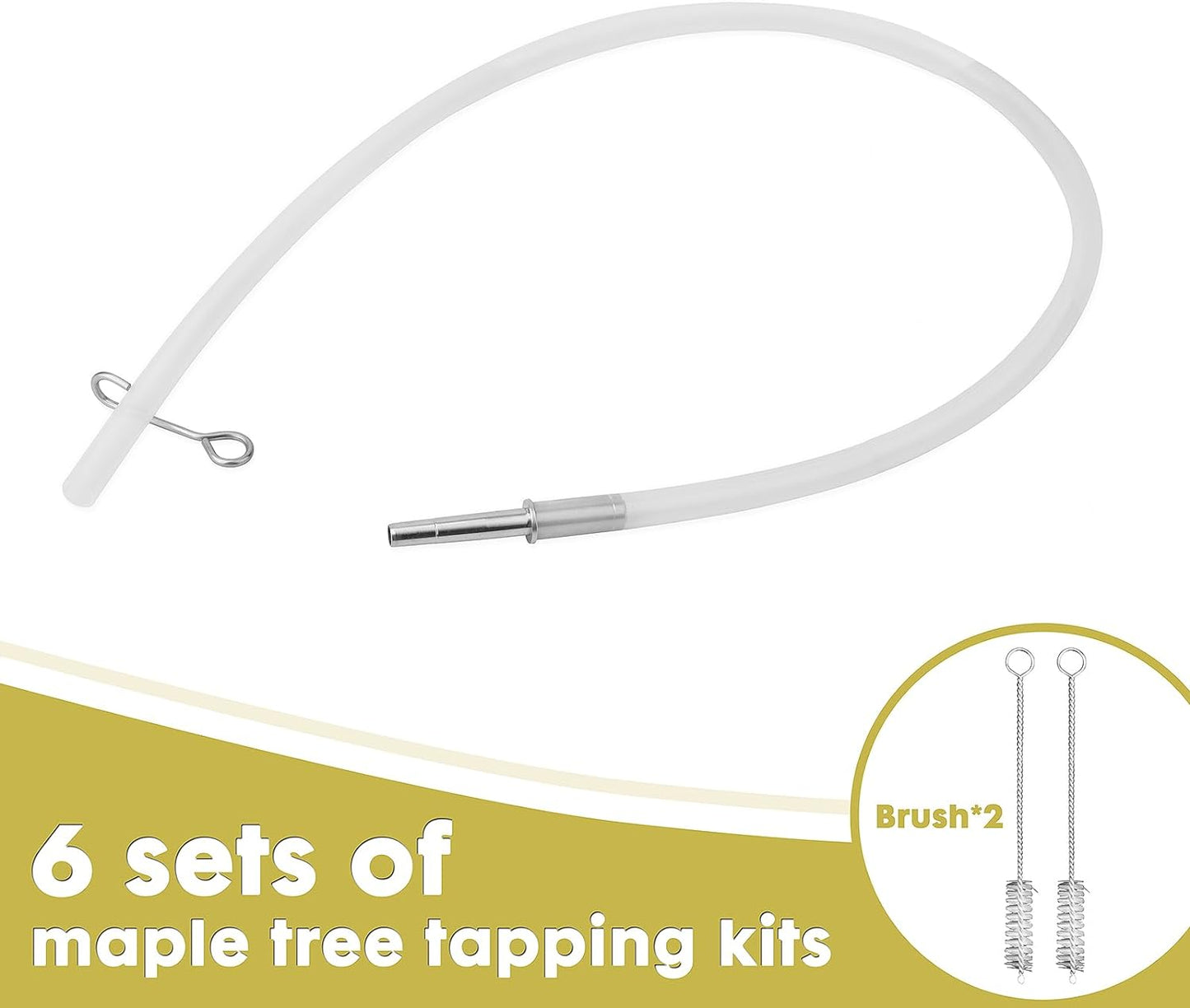 Maple Syrup Tapping Kit, Stainless Steel Maple Tree Taps Spiles, 6 Spiles and Hooks, 6pcs 3-ft Food Grade Tubing with 2 pack Spile Cleaning Brushes