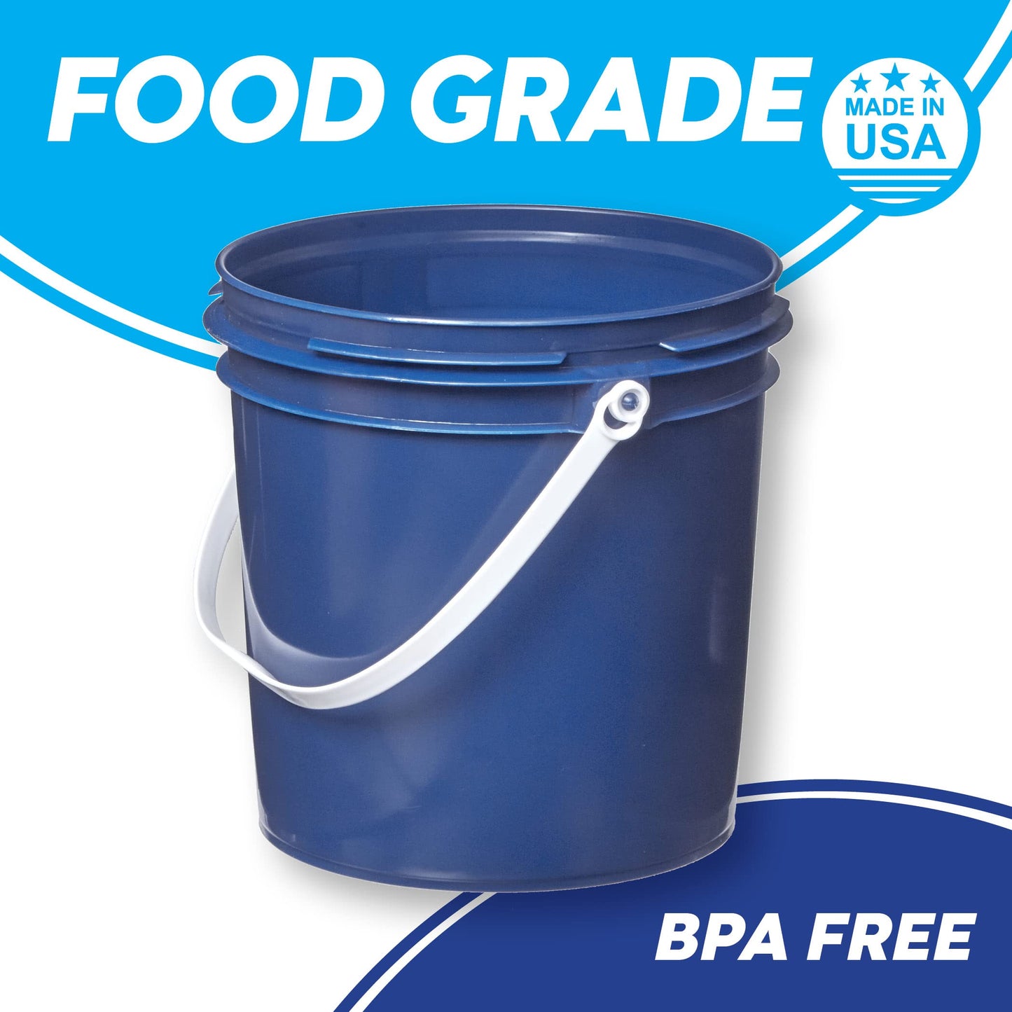 Consolidated Plastics 1 Gallon Food Grade Buckets & Lids (6 Pack) BPA Free Container Storage, Durable HDPE Pails, Made in USA (Blue)