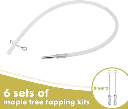 Maple Syrup Tapping Kit, Stainless Steel Maple Tree Taps Spiles, 6 Spiles and Hooks, 6pcs 3-ft Food Grade Tubing with 2 pack Spile Cleaning Brushes