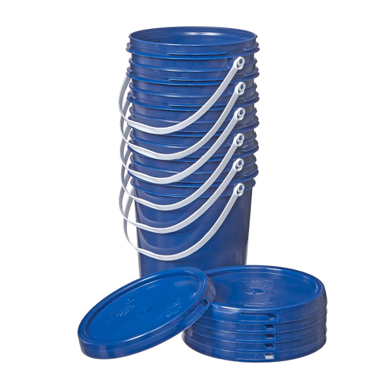 Consolidated Plastics 1 Gallon Food Grade Buckets & Lids (6 Pack) BPA Free Container Storage, Durable HDPE Pails, Made in USA (Blue)
