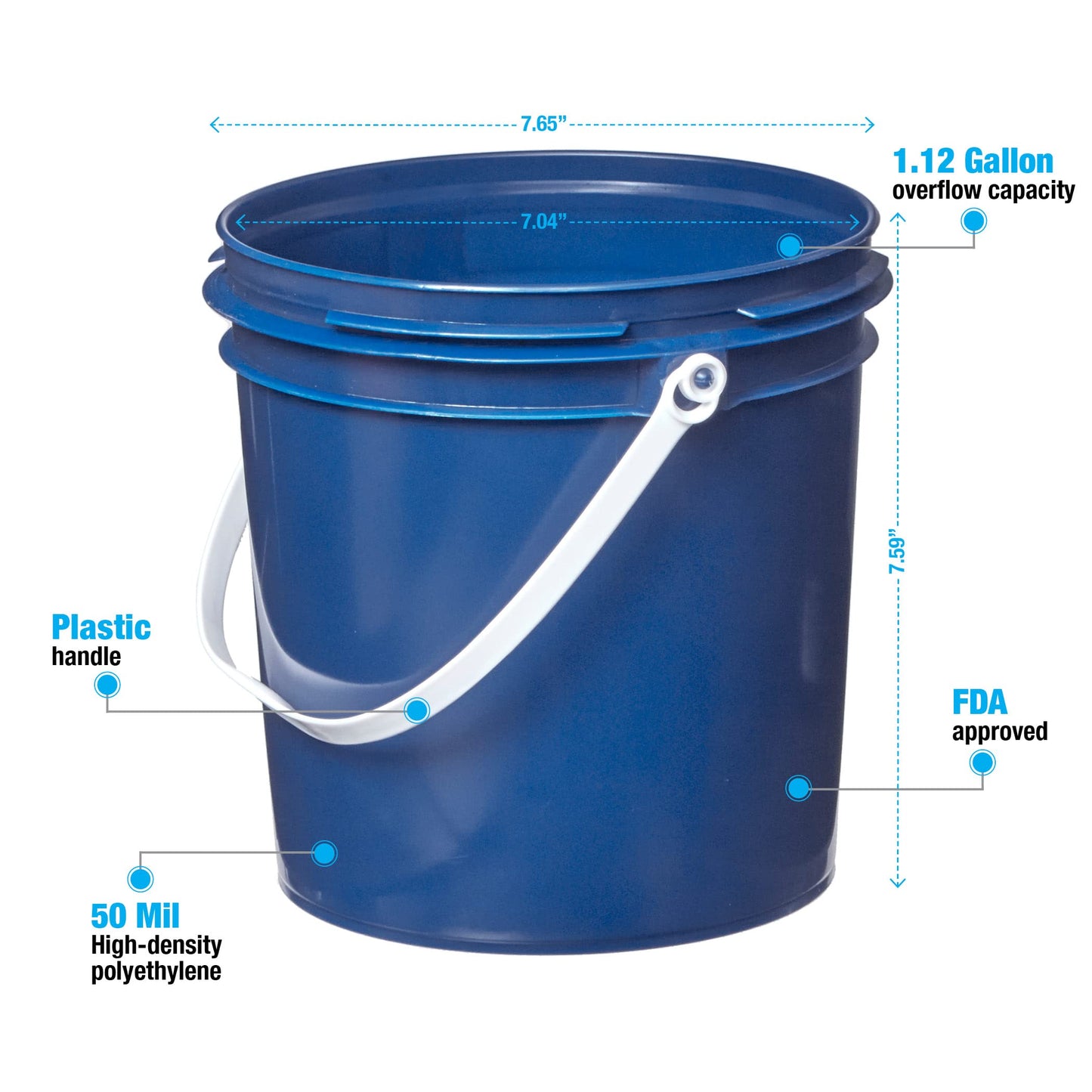 Consolidated Plastics 1 Gallon Food Grade Buckets & Lids (6 Pack) BPA Free Container Storage, Durable HDPE Pails, Made in USA (Blue)