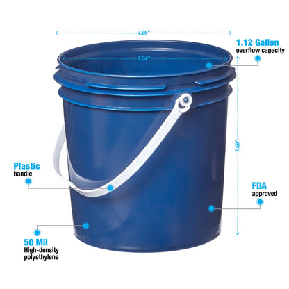 Consolidated Plastics 1 Gallon Food Grade Buckets & Lids (6 Pack) BPA Free Container Storage, Durable HDPE Pails, Made in USA (Blue)
